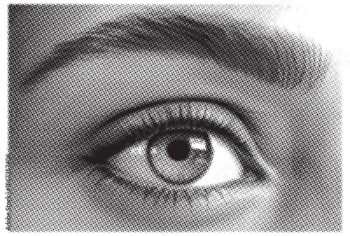 Close up of a human eye with detailed lines and monochrome shading