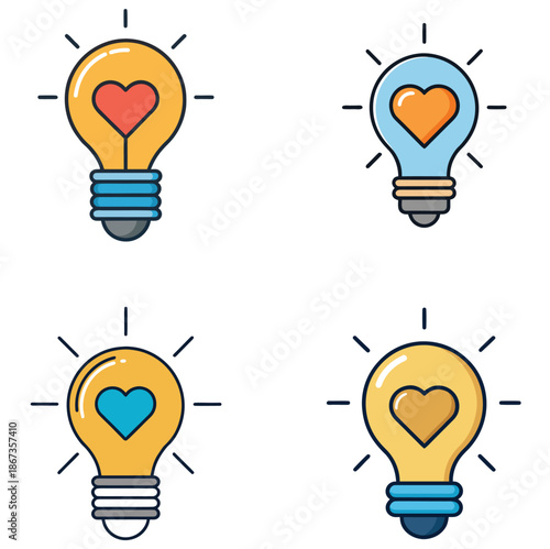 Medical innovation light bulb heart, flat icon
