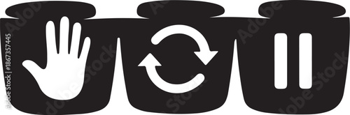 Media control buttons in black and white icons