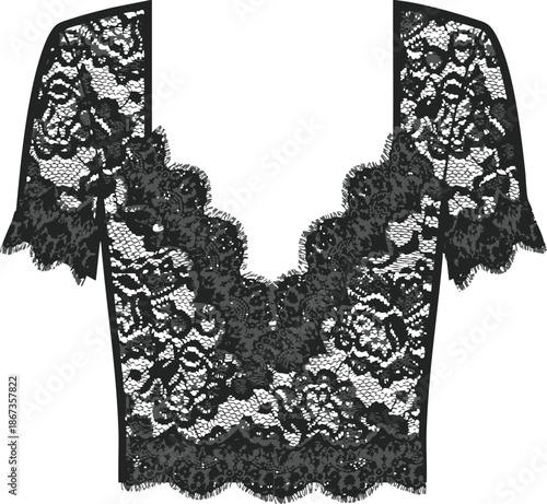 Lace top cad Garment Flat clothing technical drawing cads fashion design apparel outline v neck eyelash lace trending vector designer  women illustration croquettes mock up girls pretty tops