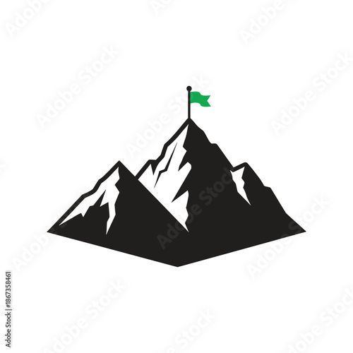 Mountain Peak Icon Vector with Flag for Achievement and Adventure Themes