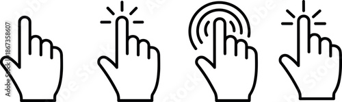 Hand cursor click touch gesture icon set simple outline symbols for user interface interaction web app design