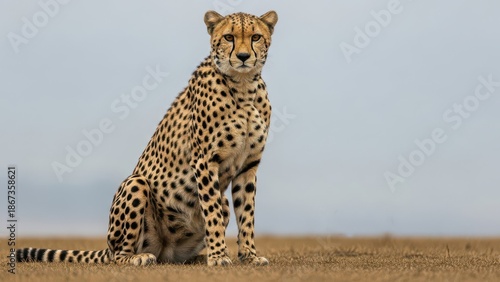 Alert Cheetah Sitting on the Savanna Plains