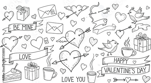 A charming collection of valentine s day doodles with hearts and love themes