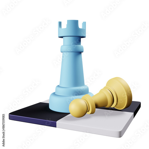 Unique 3D icon Chess. Pieces on a chessboard. High res render