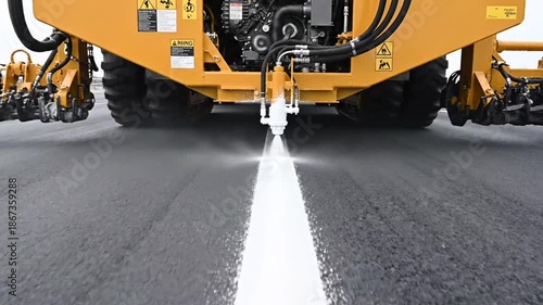 Road Marking Machine Applying White Paint