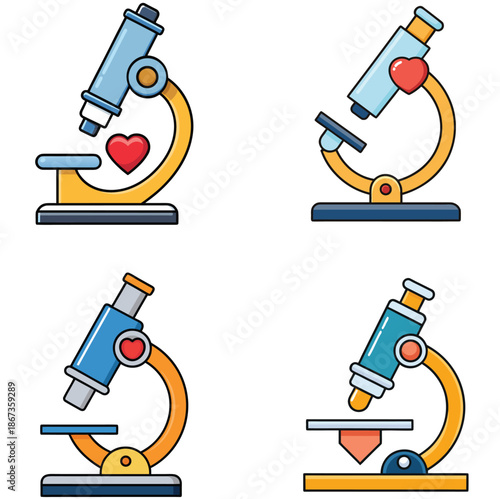 Microscope with heart symbol, simple vector