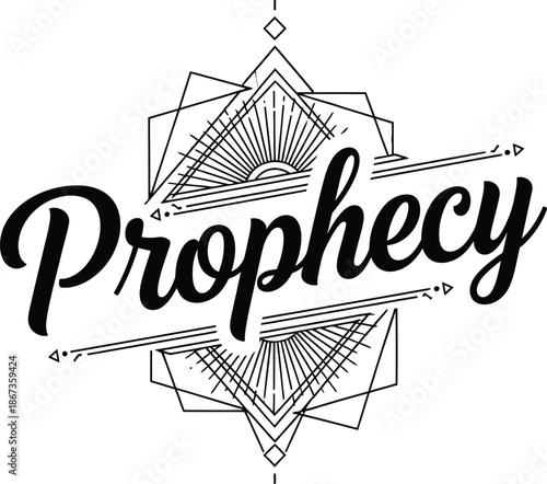 Vintage typographic vector of Prophecy wordmark decorative geometric emblem for branding packaging apparel posters labels marketing designs