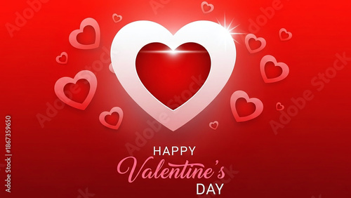 Happy Valentines Day greeting card design featuring a red heart shape vector illustration as a romantic symbol of love and celebration for a wedding or holiday gift banner art decoration