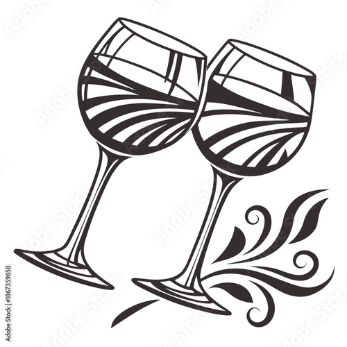 Two glasses of champagne and wine celebration vector