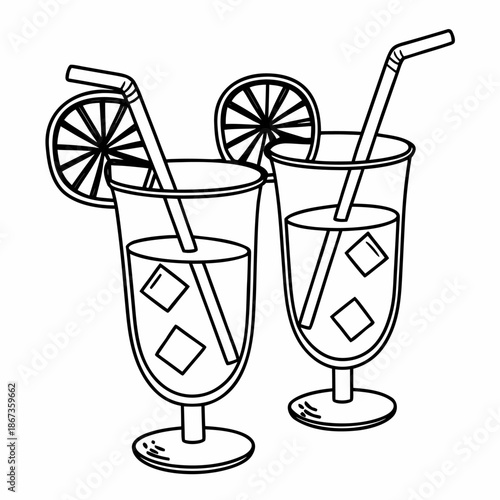 Lemonade and citrus cocktails with ice in glasses vector illustration