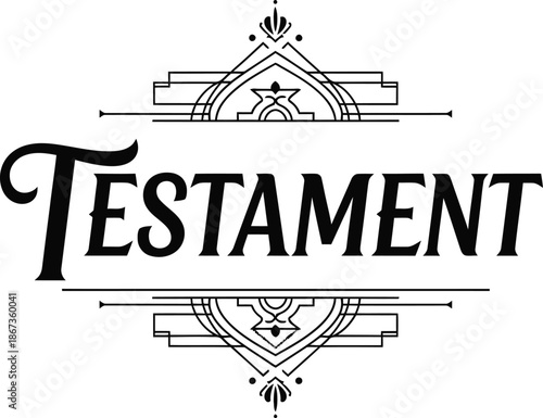 Vintage typographic vector of Testament wordmark decorative geometric emblem for branding packaging apparel posters labels marketing designs