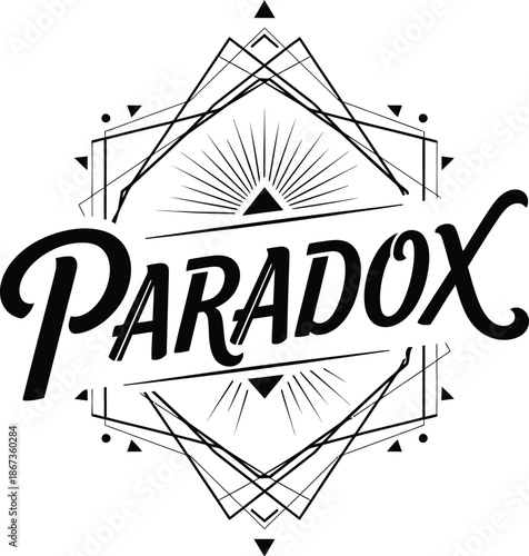 Vintage typographic vector of Paradox wordmark decorative geometric emblem for branding packaging apparel posters labels marketing designs