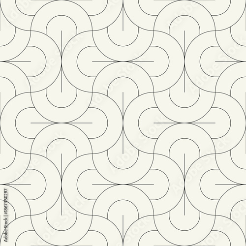 Vector seamless pattern. Stylish linear ornament with geometric arches. Regular monochrome texture featuring a grid of concentric semicircles. Basic essential surface design.