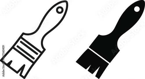 Two Paintbrushes One Outline One Filled Black painting