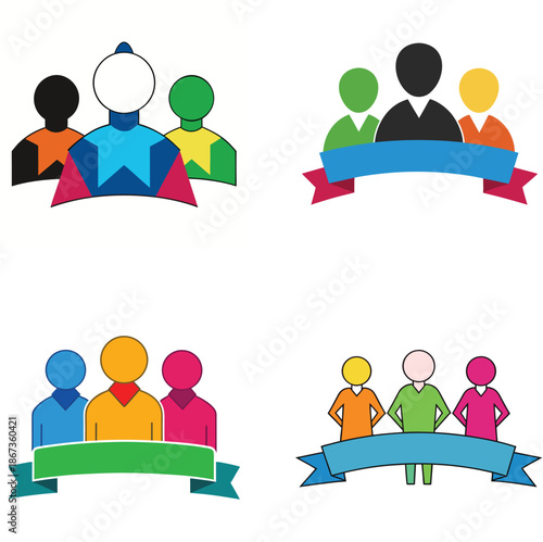 People silhouette with ribbon, colorful flat style