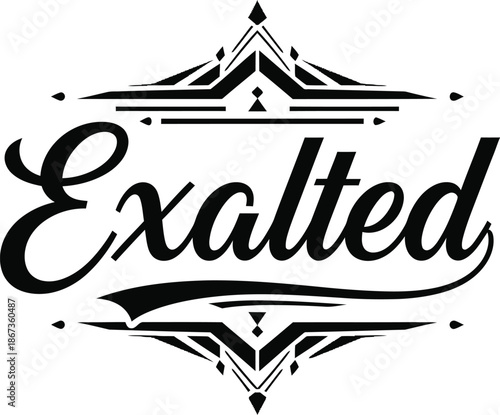 Vintage typographic vector of Exalted wordmark decorative geometric emblem for branding packaging apparel posters labels marketing designs