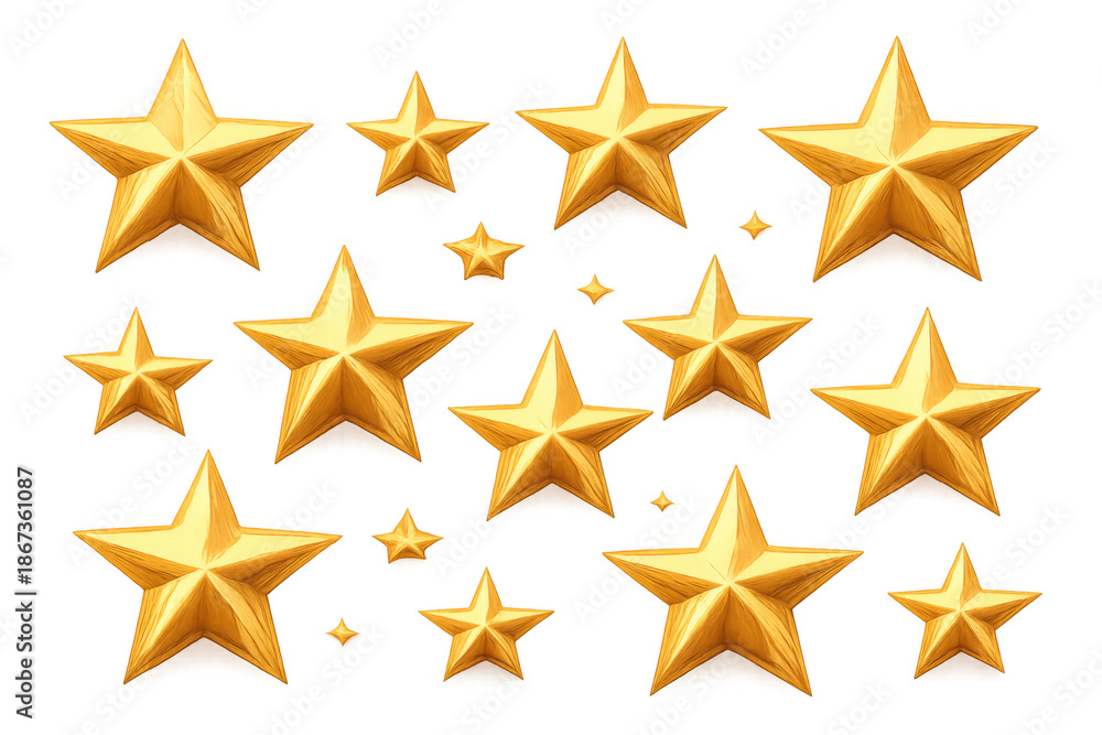 Obraz premium Gold stars floating background. Shiny 3d rendering elements showing success, quality, and celebration concept