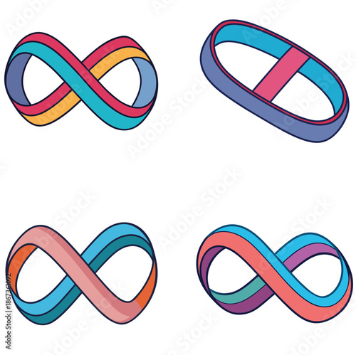 Ribbon forming infinity symbol, flat colorful style