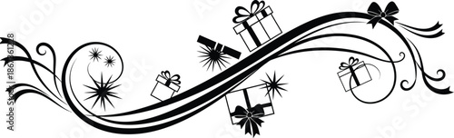 Falling Gift Boxes with Abstract Motion Ribbon Vector.