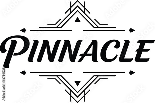 Vintage typographic vector of Pinnacle wordmark decorative geometric emblem for branding packaging apparel posters labels marketing designs
