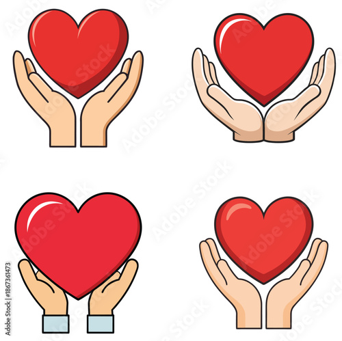 Soft hands holding heart, simple vector