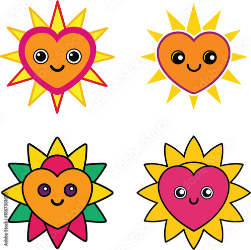  Sunshine heart symbol, flat colorful icon