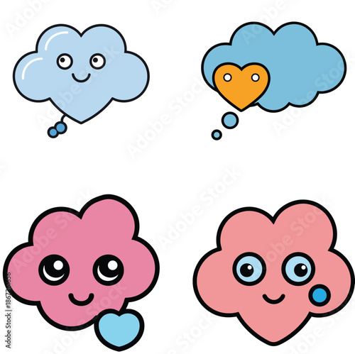  Thought cloud heart icon, minimal design