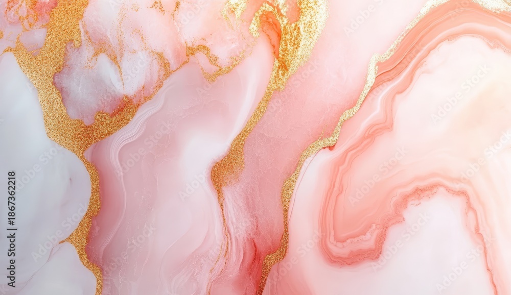 Fototapeta premium A stunning abstract design featuring flowing pink hues and shimmering gold accents, creating a harmonious and elegant visual effect.