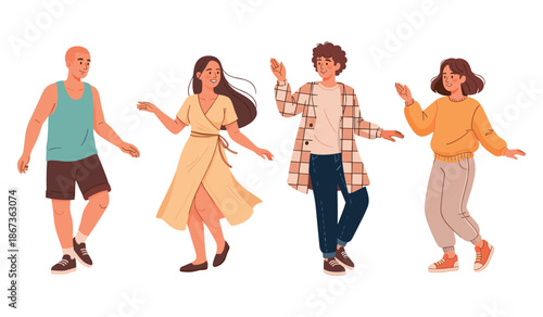 Diverse group of young adults dancing joyfully together