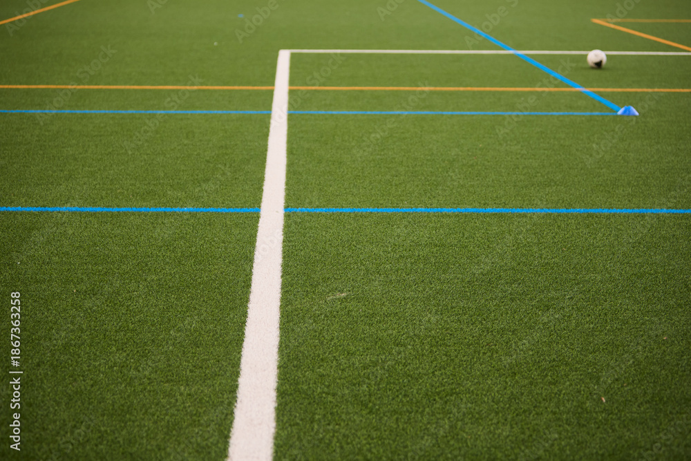 Fototapeta premium Artificial Football Field with White Marking Lines