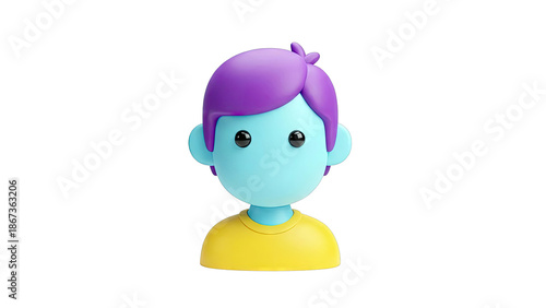 3D Cartoon Character Icon with Blue Face and Purple Hair