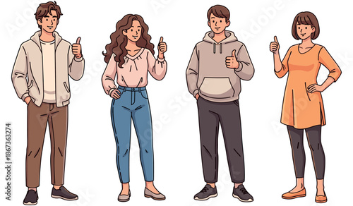 Diverse group of young adults showing thumbs up gesture