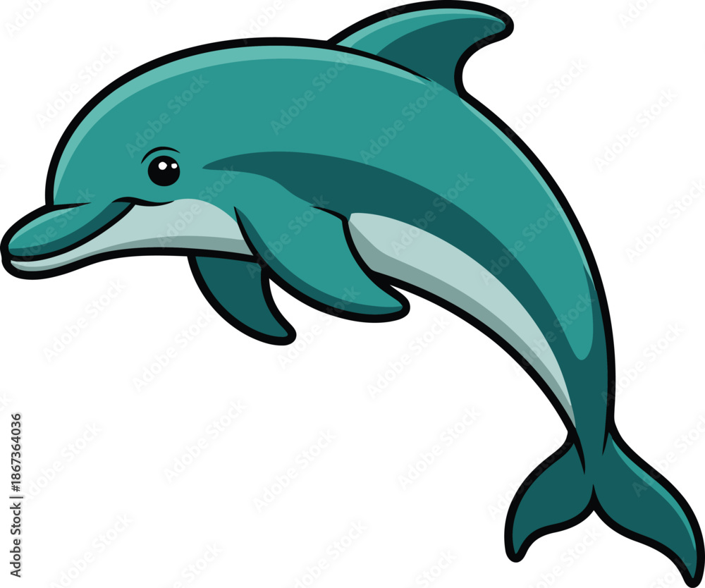 Obraz premium Cartoon dolphin illustration with a playful pose vibrant colors silhouette