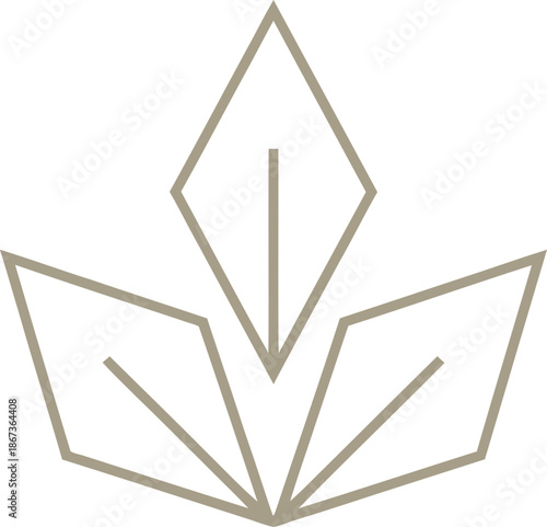 Abstract line art sprout or plant growth with three leaves in geometric style. Simple minimalist eco nature icon. Vector illustration for logo, symbol, sign