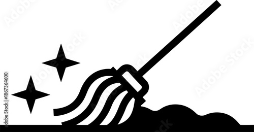 Icon of a mop cleaning a shiny surface with sparkle effect. Cleaning service and hygiene concept. Vector illustration for app, web, button