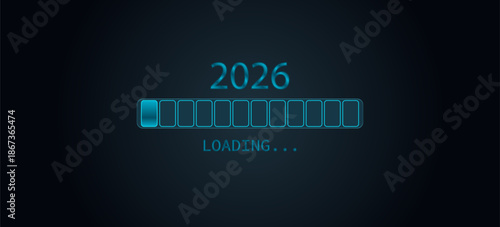 2026 Loading Bar with Progress Indicator progress bar. 2026 against a dark background