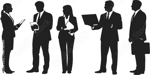 Business people silhouette vector set, professional men and women in suits for corporate office communication design