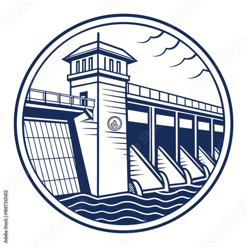 Flood Control Barrier Icon, Civil Engineering Technology Theme for Disaster Prevention and Infrastructure