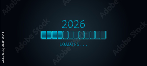 2026 Loading Bar with Progress Indicator progress bar. 2026 against a dark background