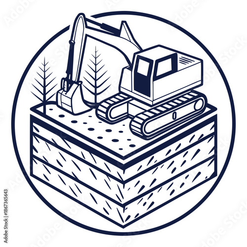 Foundation Soil Bearing Capacity Icon, Geotechnical Engineering Symbol for Structural Stability