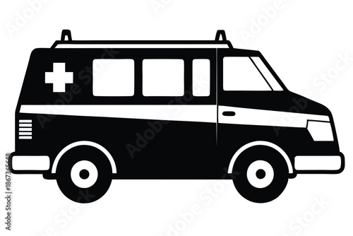 Emergency Ambulance Vehicle Silhouette Vector Illustration Isolated on White Background for Medical and Healthcare Services Branding