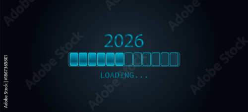 2026 Loading Bar with Progress Indicator progress bar. 2026 against a dark background