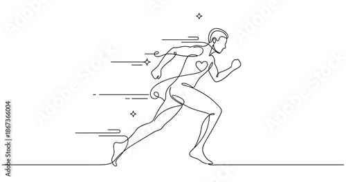 Continuous line art of running male with speed lines, no editable stroke