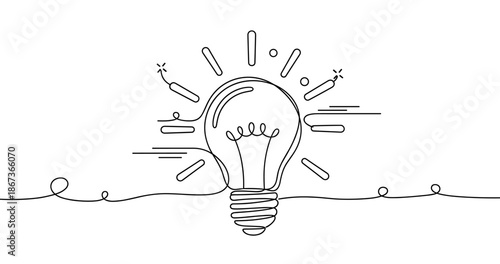 Continuous line drawing of a light bulb with creative elements, no editable stroke