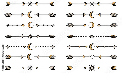 Collection of various arrow and celestial symbol designs on white background for graphic resources
