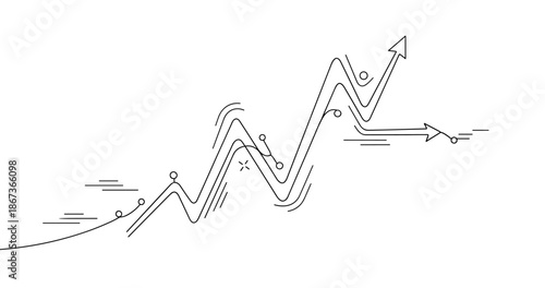 Abstract line graph with upward trending arrows and data points, no editable stroke