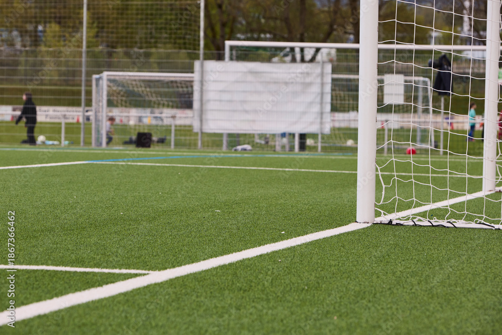 Fototapeta premium Artificial Football Field with White Marking Lines