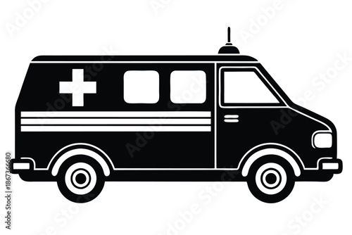 Urgent Care Ambulance Vehicle Silhouette Vector Graphic for Medical Emergency Response and Hospital Transport Icons