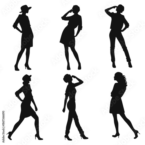 Silhouettes of women in various poses